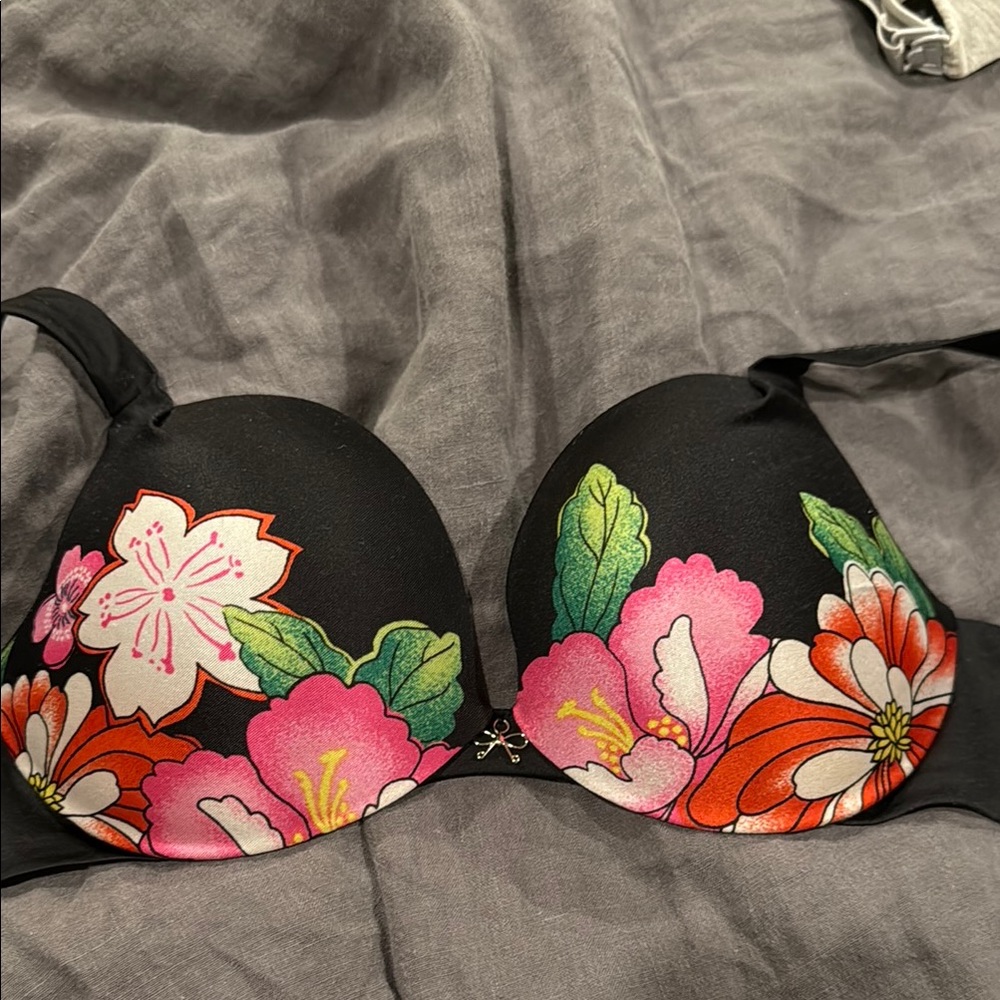 Floral Black Bra